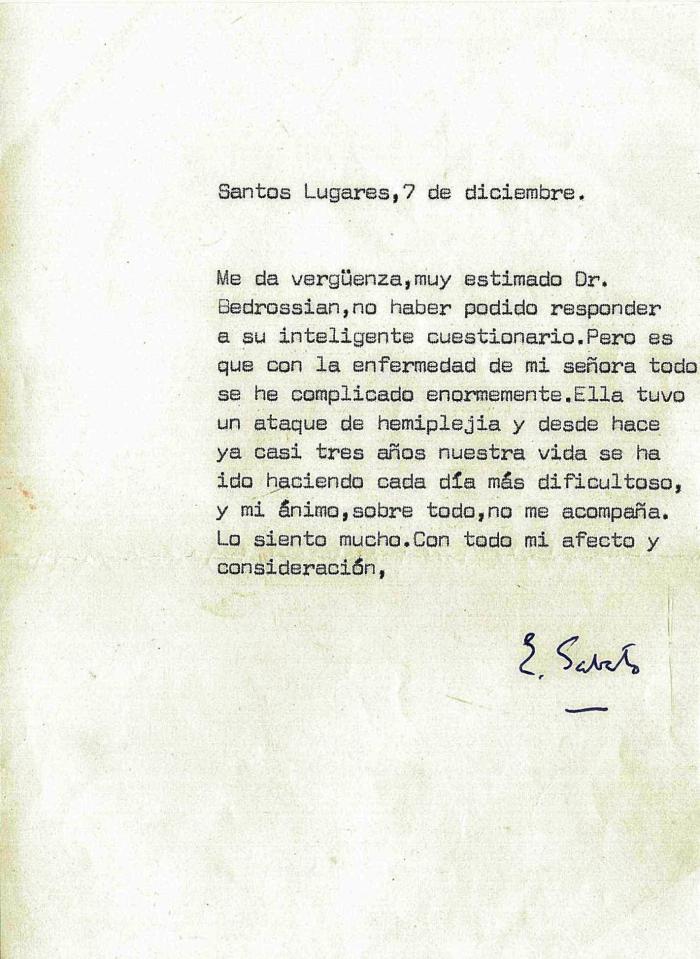 Carta de Ernesto Sábato del 7 de diciembre de 1988